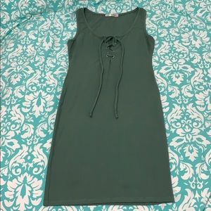Form fitting ribbed olive green dress